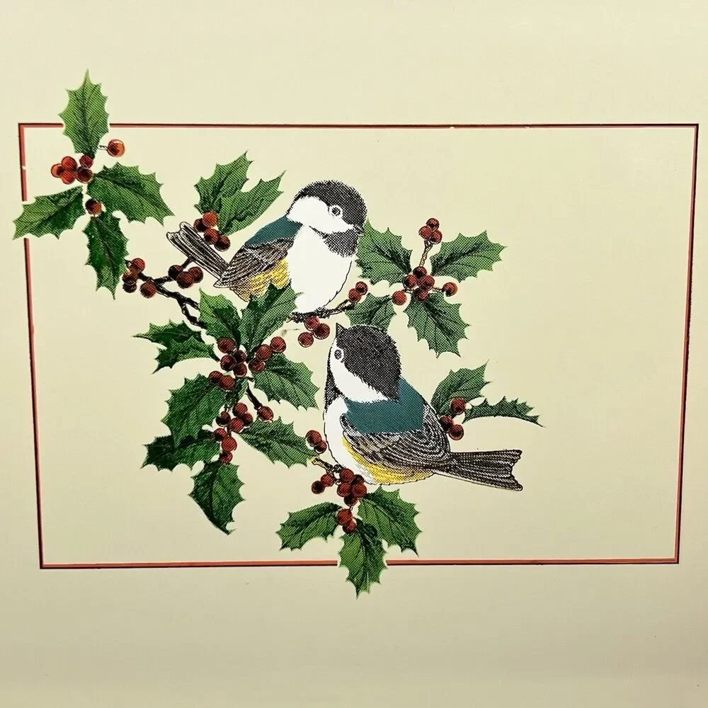 VTG Otagiri Japan Chickadees Lacquerware Serving Tray Holly Bird Christmas Plate